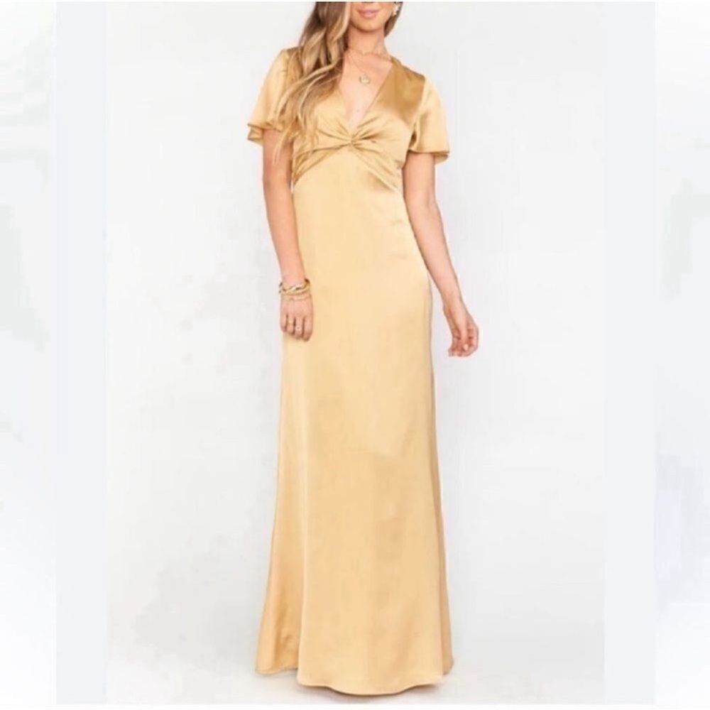 Show Me Your MUMU Tan Silky Gown/
Dress(Size Large)